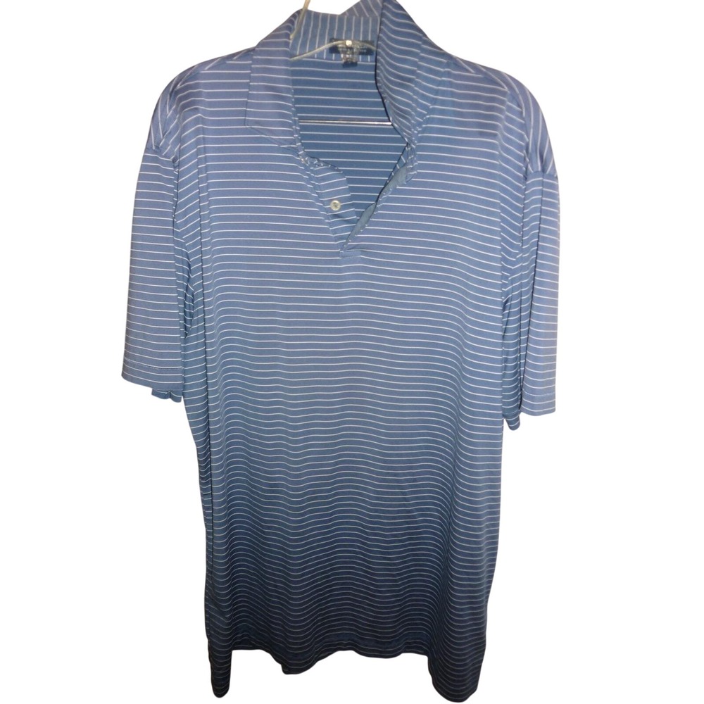 Peter Millar Blue and White Striped Golf Polo